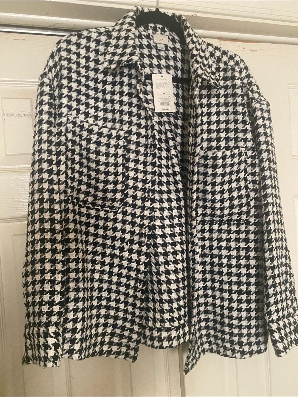 NWT - a new day Black & White Houndstooth Button-Front Shirt Jacket